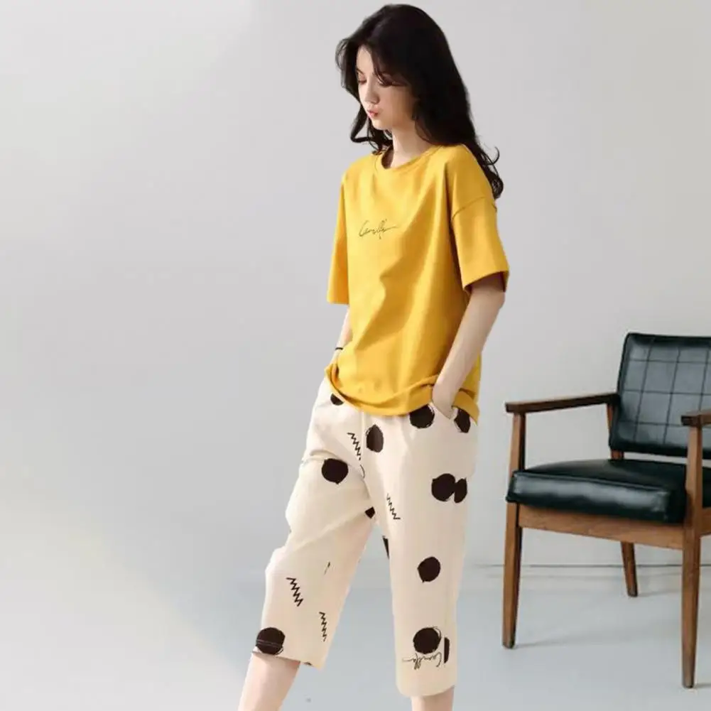 Lady Night Clothes Chic Soft Women Pajamas Set Two Pieces Set T-shirt Pants Mid Waist Summer Pajamas Women Garment