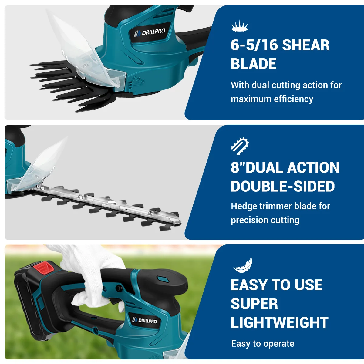 Drillpro 2 IN 1 Brushless Electric Hedge Trimmer 2500 SPM Lawn Mower Garden Bush Grass Scissors Power Tool For Makita Battery 4