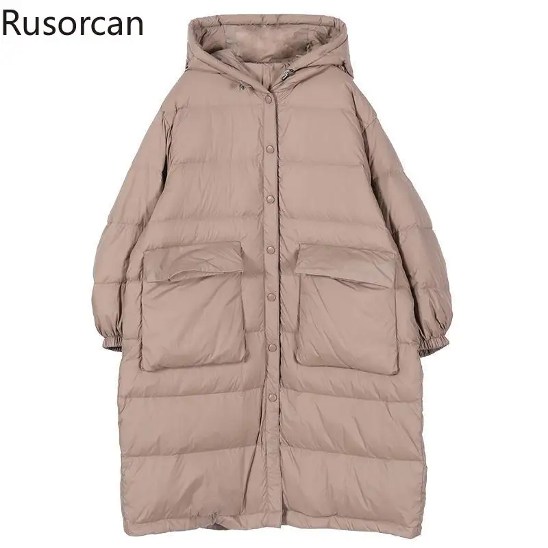 

90 White Duck Down Women's Winter Down Jacket 2023 New Korean Style Wooden Ear Edge Design with And Long Fashionable Warm Jacket
