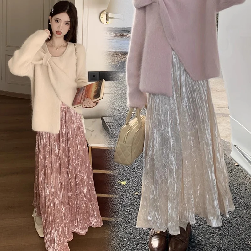 Autumn Winter Maternity Belly Long Skirts Beautiful Pregnant Woman Party Clothes High Waist Solid Color Pregnancy Empired Skirts