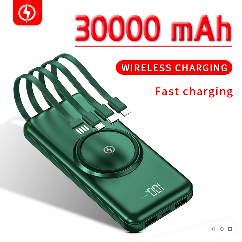 10000 mah 30000mAh Wireless Charging Power Bank Portable Digital Display Charging External Battery  4 USB Power Bank for iPhone  PoverBank bank power Power Bank