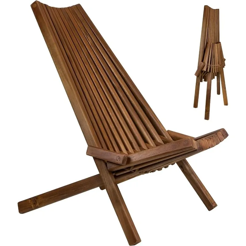 

CleverMade Tamarack Folding Wooden Outdoor Chair -Stylish Low Profile Acacia Wood Lounge for the Patio, Porch, Lawn