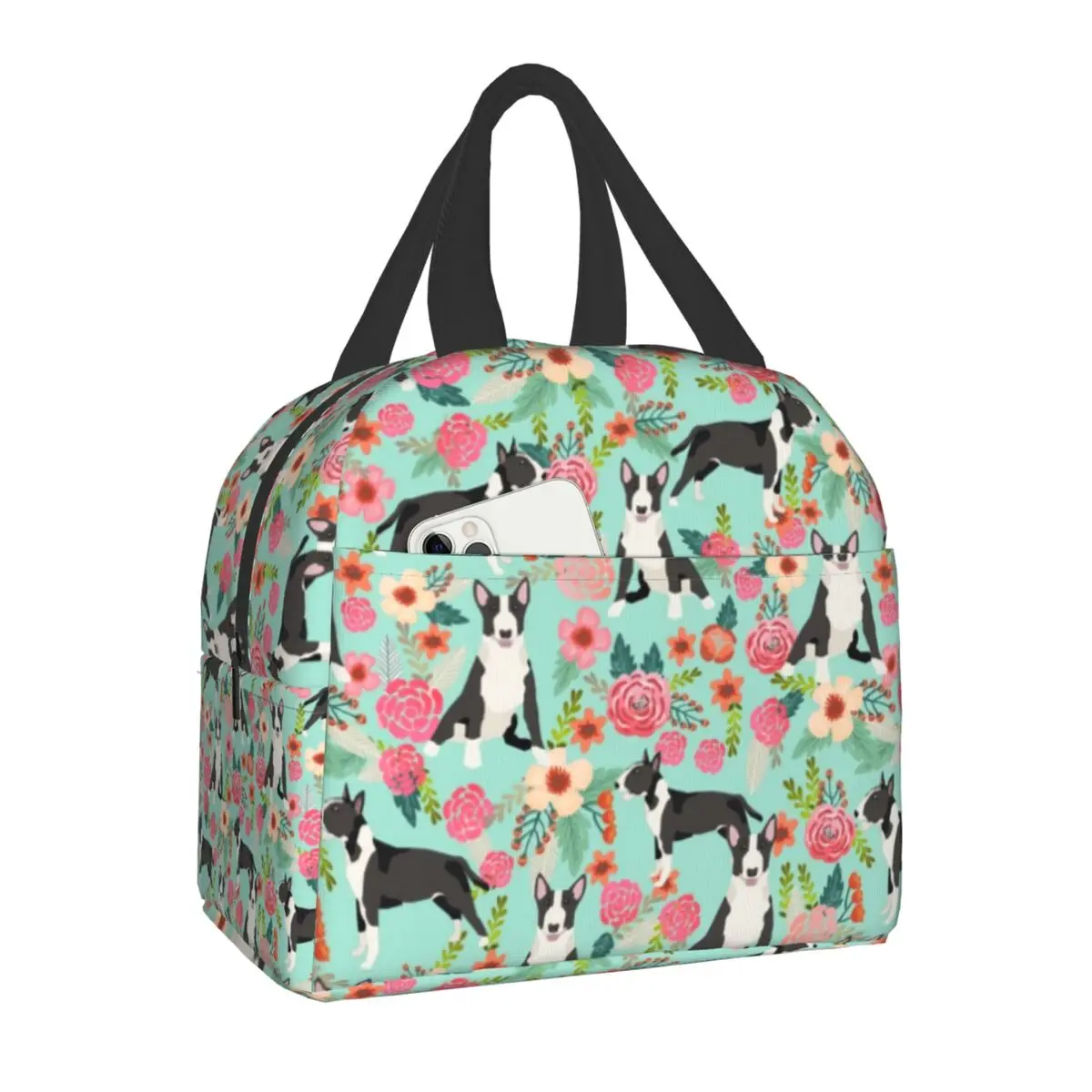 

Bull Terrier With Flowers Lunch Box for Women Kids Multifunction Pet Dog Cooler Thermal Food Insulated Lunch Bag Office Work