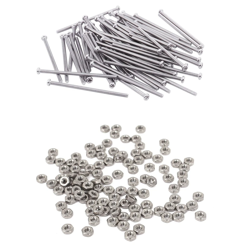 Promoção Parafusos de Cabeça Redonda e Parafuso m2 x 40 mm 304 Fixador de Aço Inoxidável m2 Hex Nuts Silver 60 Pcs 100 Pcs Metric