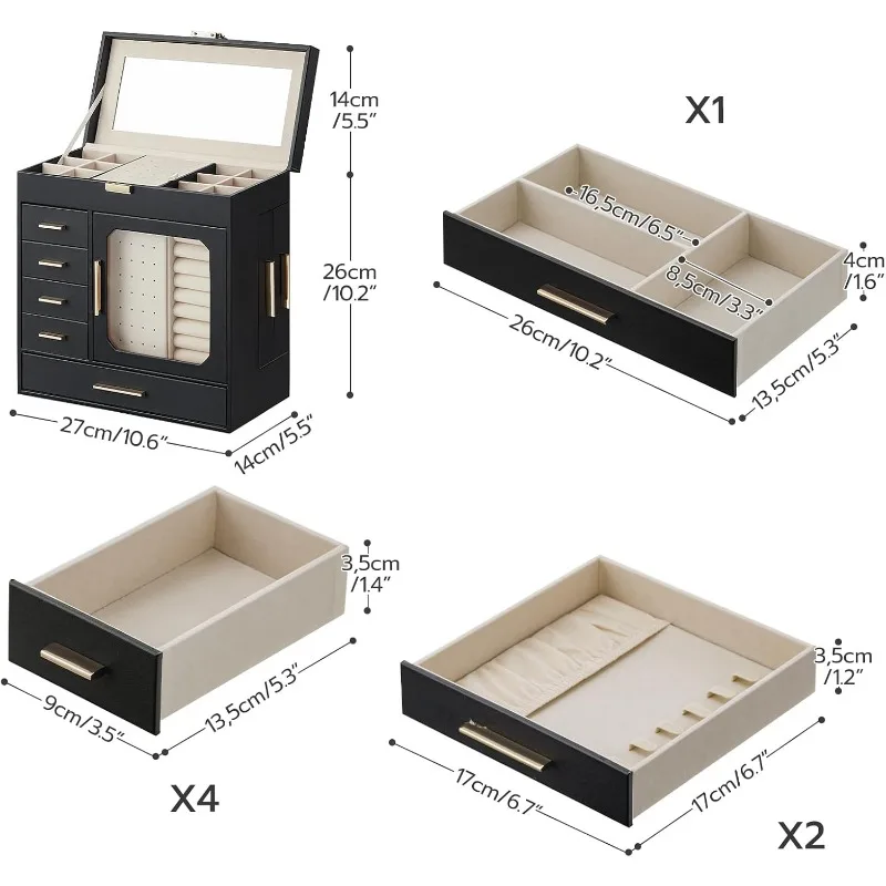 Jewelry Box with Mirror – Large-Capacity Jewelry Organizer Case with Multiple Compartme... - SKU JBM08158 - UGI Packaging