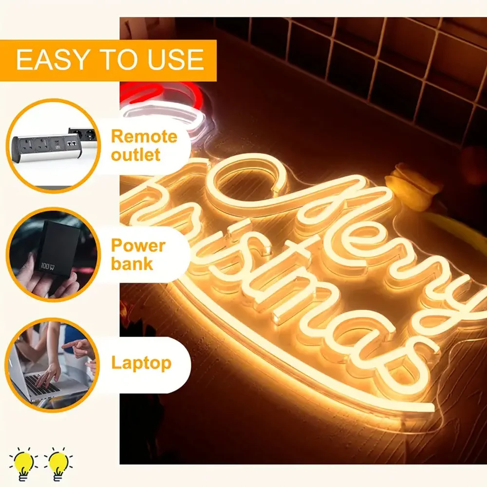 Merry Christmas Neon Sign Led Neon Lights, For Wall Decor Usb Light Up Signs,For Bedroom Home Party Christmas Decorations Family