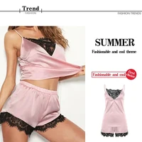 Ensembles de pyjama en dentelle femmes Pijama Mujer sangle sans manches vêtements de nuit sexy ensemble de Lingerie courte femme tenue de nuit 4