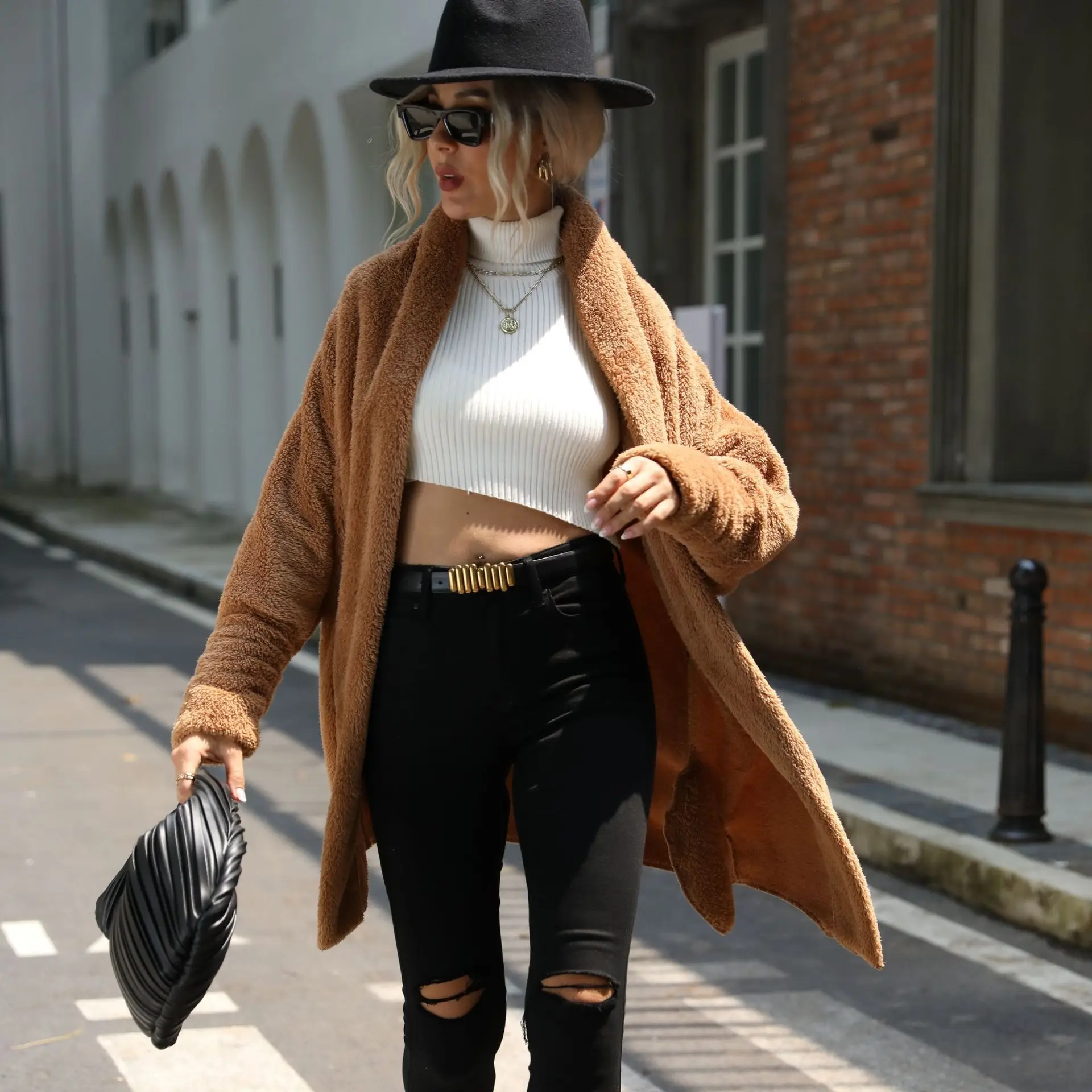 

Однотонная женская Повседневная флисовая куртка, свободный длинный кардиган, женские осенне-зимние пальто