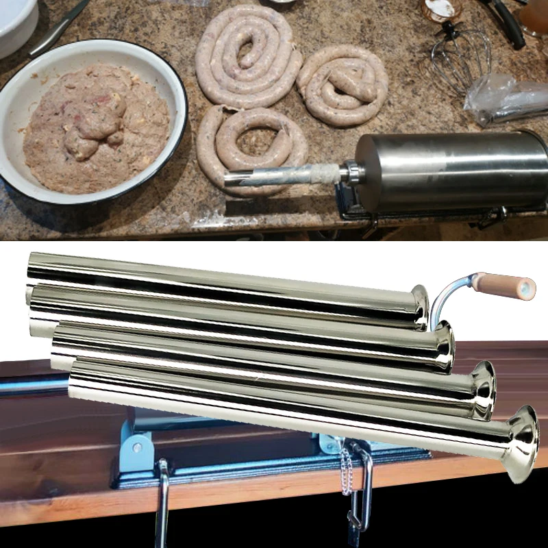 Sausage Stuffing Machine 4Pcs Sausage Tubes Stainless Steel Meat Grinder 6lbs 8lbs Food Grade Filling Funnel 1.6/1.9/2.2/2.8cm