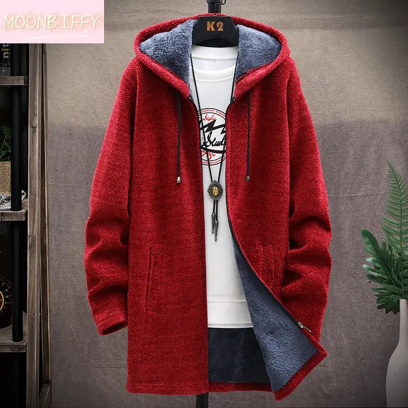 

2023 Autumn/Winter New Men's Fashion Casual Solid Color Medium Length Sweater Men's Fleece and Thick Warm High Quality Coat 5XL