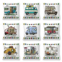 Happy Campers Car Cushion Cover Owl Outdoor Camping  Pillow  Sofa Decorative