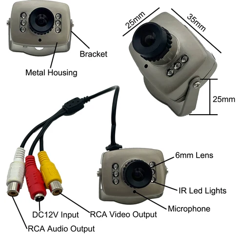Uvusee CCTV 1/3, D/N 미니 감시 카메라, CMOS 1000TVL, 960H, 6 개, 주야간 IR LED, 6mm 보안 카메라 3