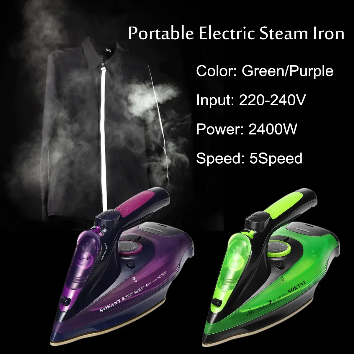 2400W Electric Rope Steam Iron Cordless Charging Steam Iron 5 Speed Adjust Clothes Ironing Steamer ABS+Ceramic Soleplate EU Plug 2