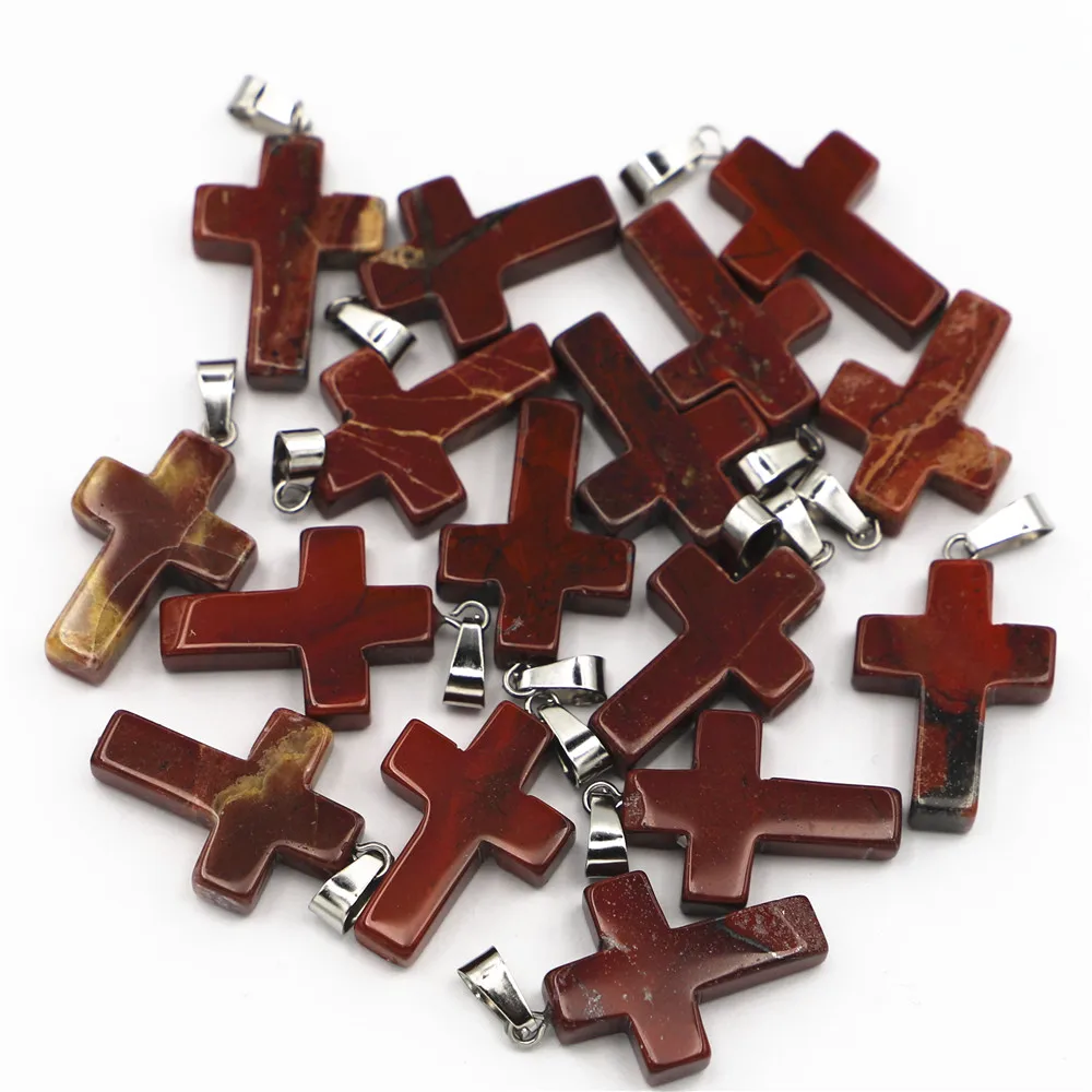 High Quality Natural Rainbow Stone Cross Pendants Charms For Men And Women Jewelry Making Wholesale 25pcs Dropshipping