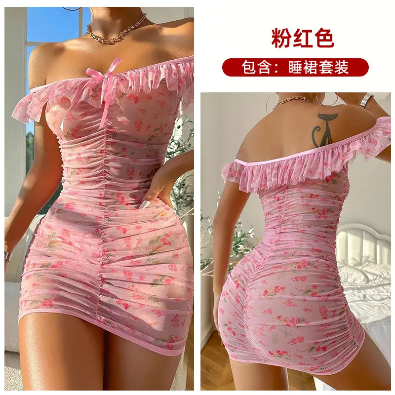 Women Nightdresses Sexy Lingerie Sexy Women's Nightdress Ruffled Edge Wrap Hip Nightdress Lingerie For Women For Women Push Up