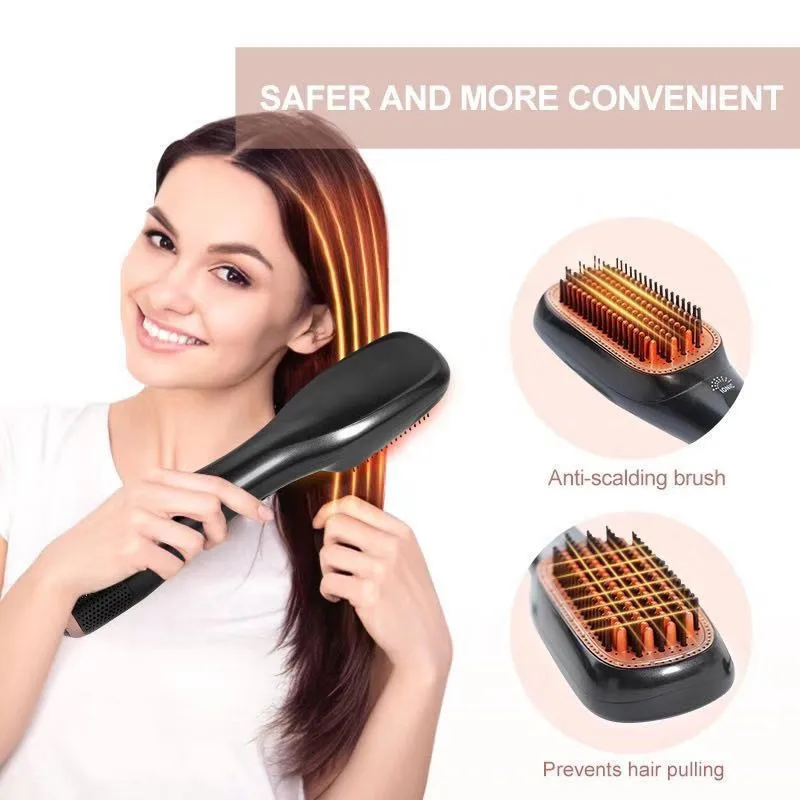Three in One Electric Hair Comb, Fast Curling Iron, Hair Dryer, Straightener with Hot Air Function