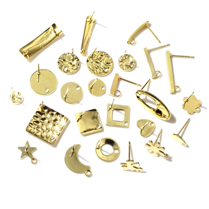 316 Stainless Steel Gold Color Geometric Earring Stud Earring Posts Connector For DIY Earrings Jewelry Making Supplies 20pcs