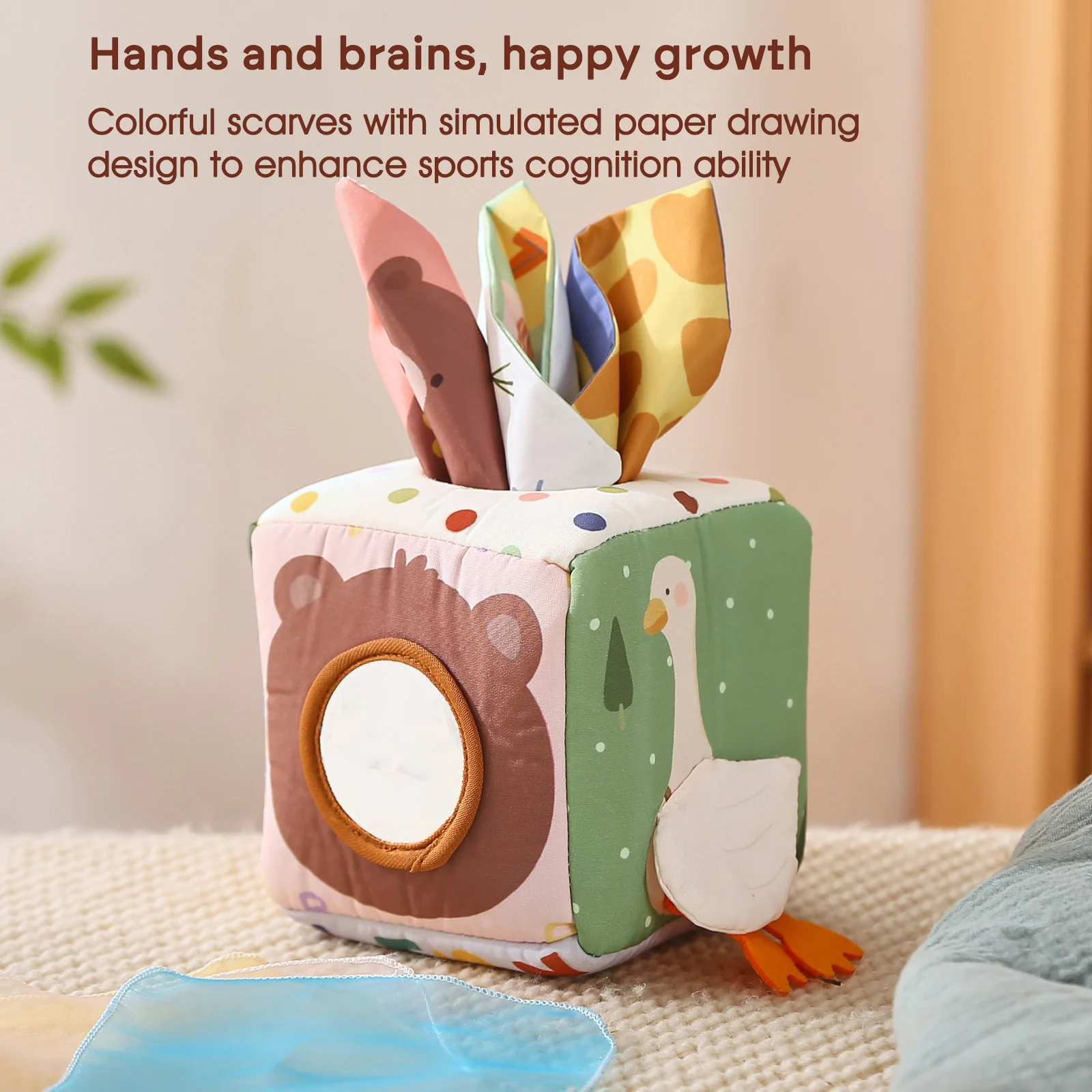 Baby Magic Tissue Box Spielzeug – 12 Seidenschals + 3 Knistertücher, Bärenspiegel, Enten-Geräusch, Weiche Baumwolle, BPA-frei, Sensorisches Geschenk – Detail 8