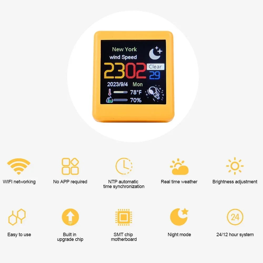 Smart WIFI Weather Station Clock MINI Size For Game Room Decoration DIY Cute GIF Animations and Electronic Album Function weather clock,weather station display,mini weather clock