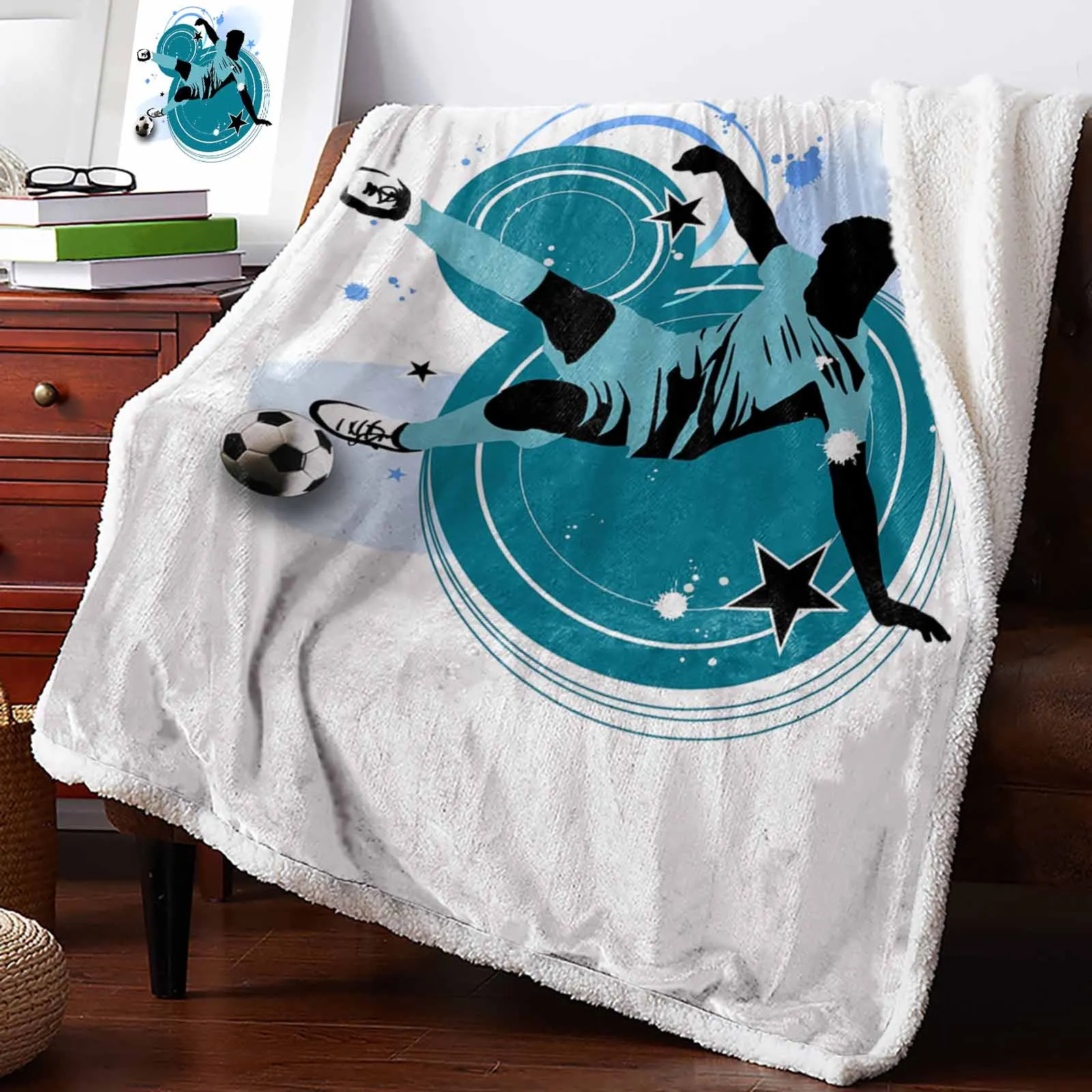 

Football Player Silhouette Cashmere Blanket Winter Warm Soft Throw Blankets for Beds Sofa Wool Blanket Bedspread