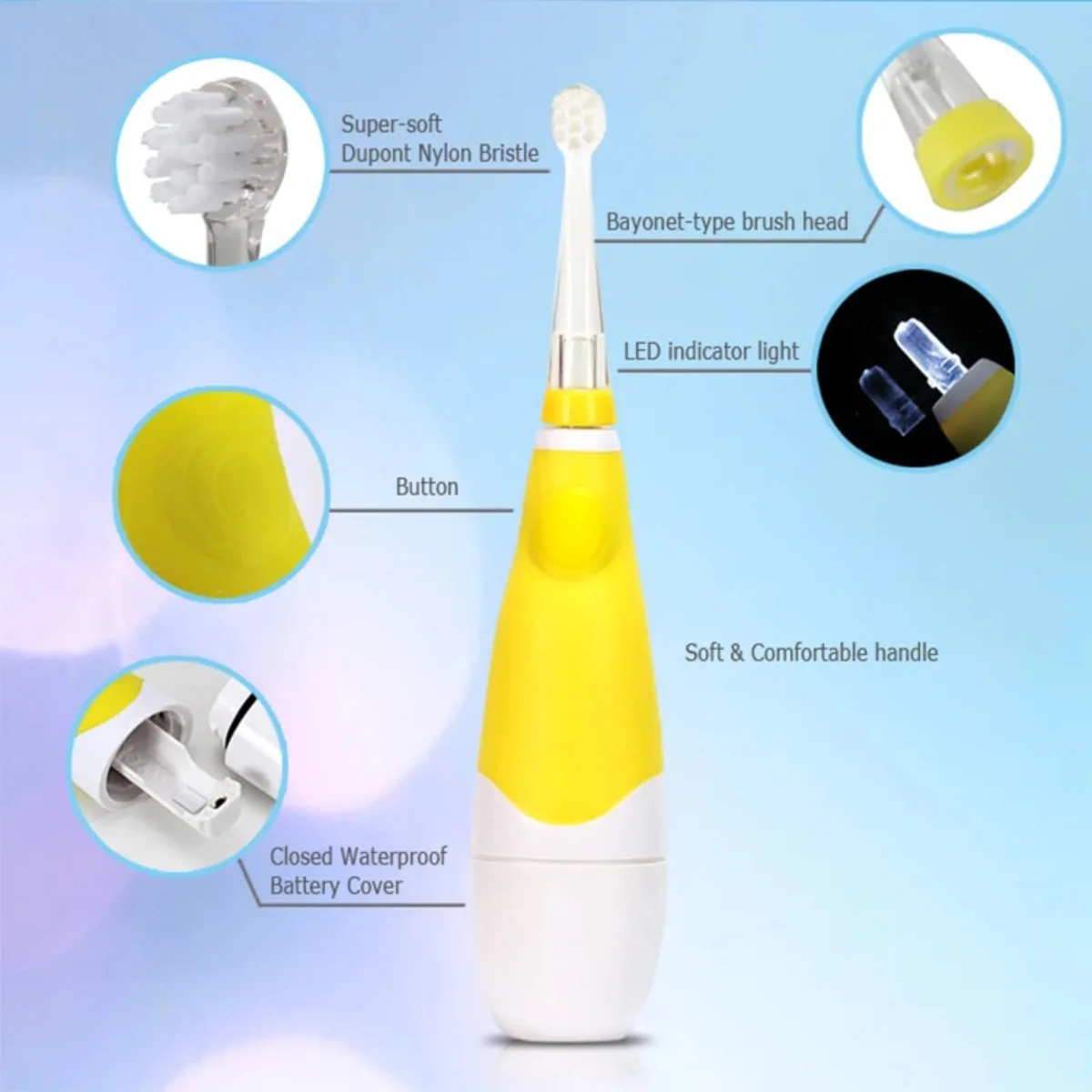 Seago Children Toothbrush 1PC 1 Handle 3 Heads Sonic Electric for Kid LED Light Mini Head and Big Handle