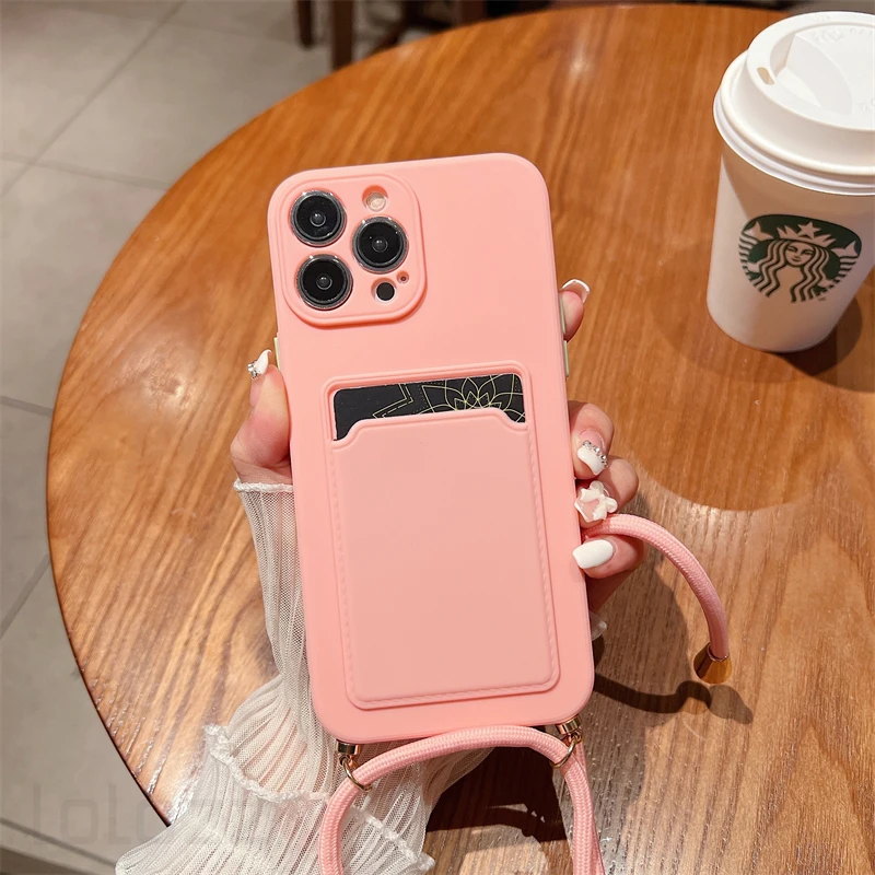 Stylish Wallet Crossbody Lanyard Strap Phone Case with Card Holder