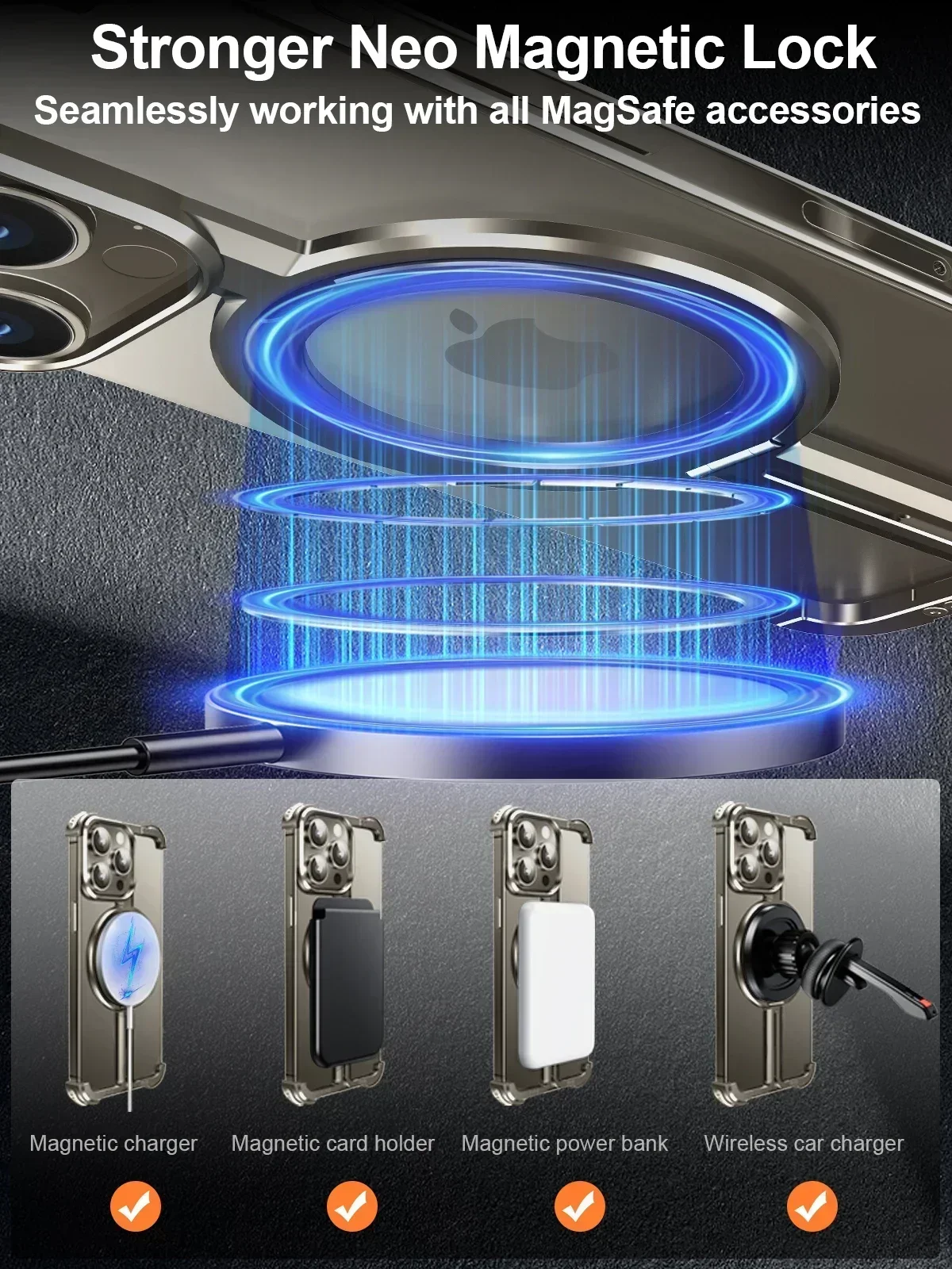 Eary Minimalist Phone Case for iPhone 16/15/14/13 Pro Max With Magsafe Kickstand Aluminum Metal Frameless Cover for Phone Shells