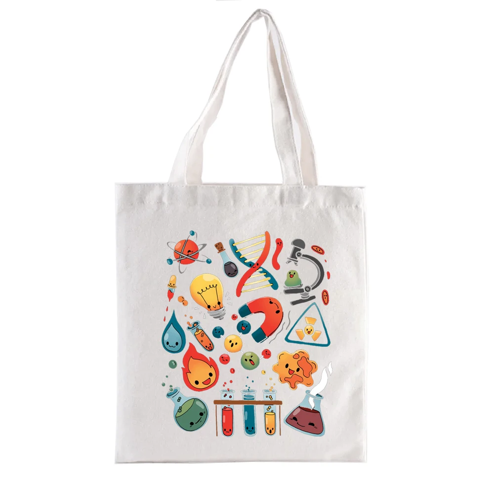 Science Graphic Print Shopping Bags Geek Series Literary Books Bag Shopper Female Handbags Woven Tote Women's Handbag Totebag