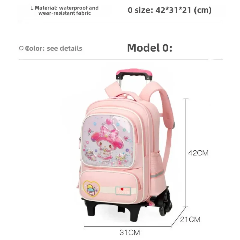 Sanrio Kuromi Portable Trolley School Bag Melody Cartoon Cute Print Backpack Six-wheel Stair Climbing Detachable Lever Gifts Boy