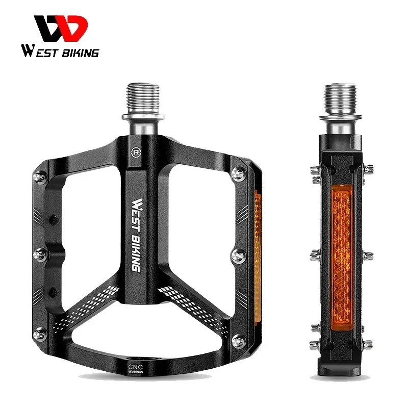 

WEST BIKING Mountain Bike Reflective 3 Bearing Pedals Lightweight Aluminum Alloy Non-Slip Road Bike Flat Pedals For MTB BMX