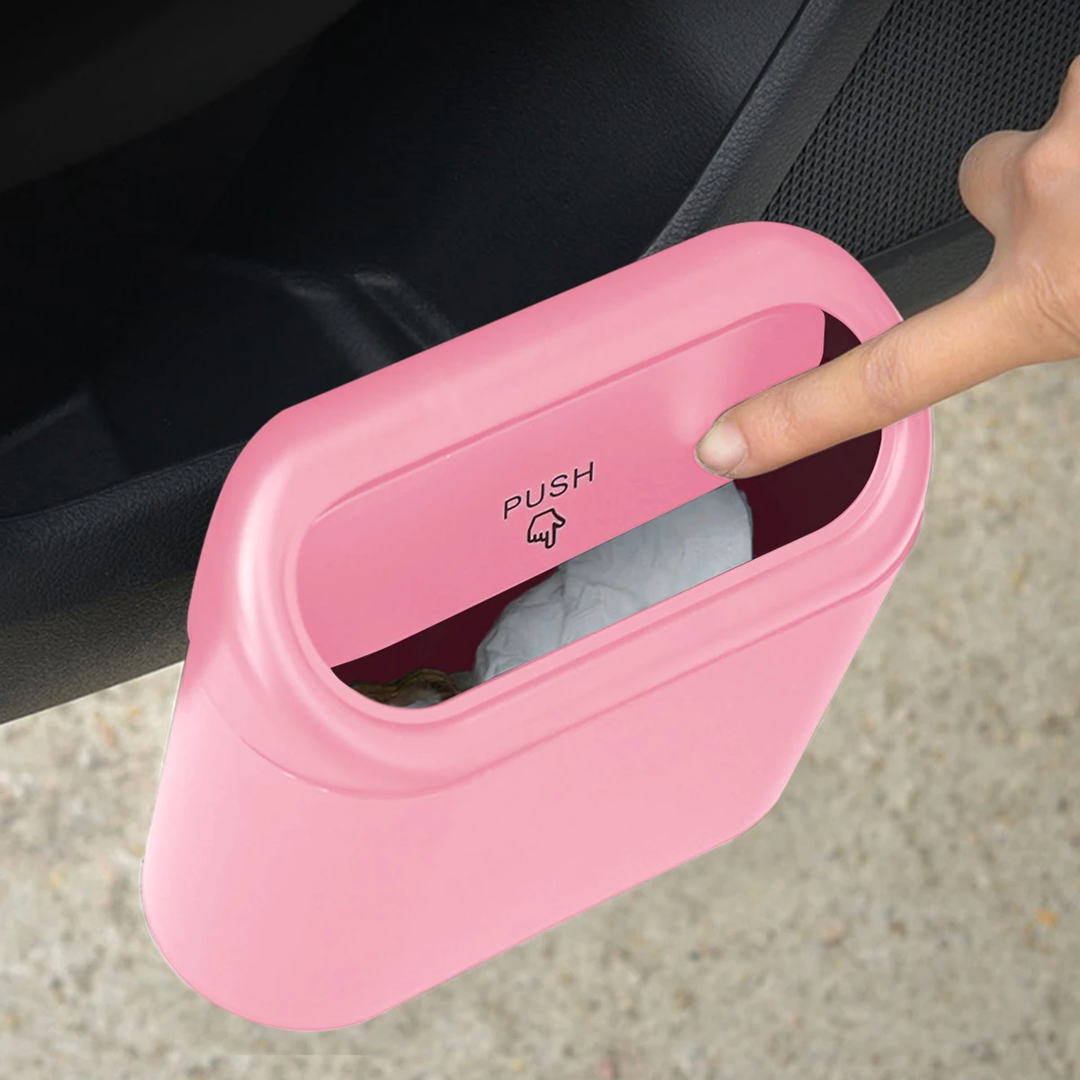 Car Trash Can Car mounted garbage bin with lid hanging storage bin Mini press type side door garbage storage