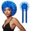 Women Double Layer Satin Sleep Cap with Ribbon Bow Wide Brim Bonnets Hair Care Scarf for Beauty Reversible Head Cover Night Hat 5
