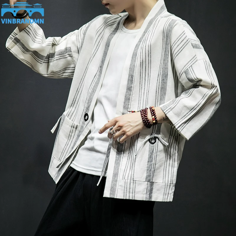 

2022 Striped Kimono Cardigan Men's Jacket Japanese Kimono Men's Jacket Streetwear Men's Kimono Jacket Men's Hip Hop Yukata Tops