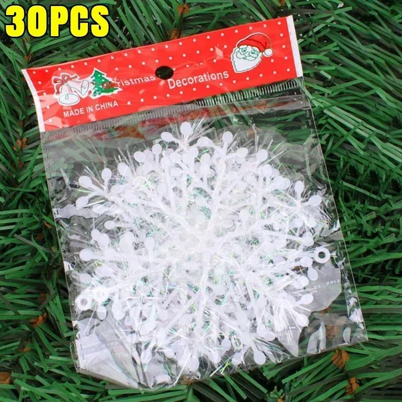 thumbnail image 1 of 30 piezas de copos de nieve navideños con purpurina blanca, copos de nieve falsos, colgantes para árbol de Navidad, adornos para fiestas en casa y Año Nuevo, 1 of 5