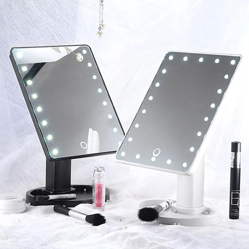 

16/22 Light Beads LED Makeup Mirrors Portable Touch Screen USB Desktop Storage Square Vanity Shower Clean Mirror with Lights