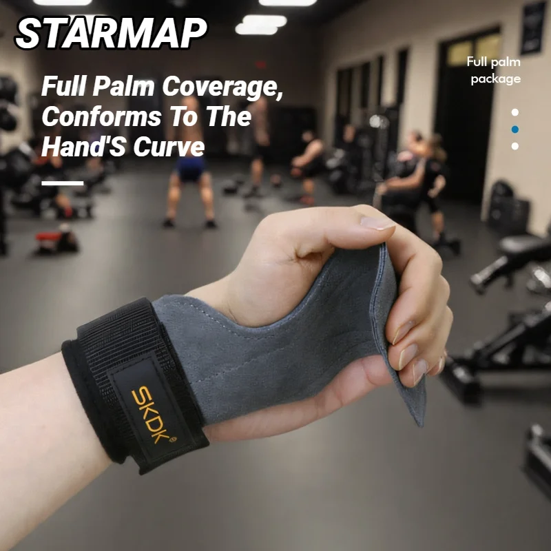 Cowhide Gym Gloves Grips Anti-Skid Weight Power Belt Lifting Pads Deadlift Workout Crossfit Fitness Palm Protection Training