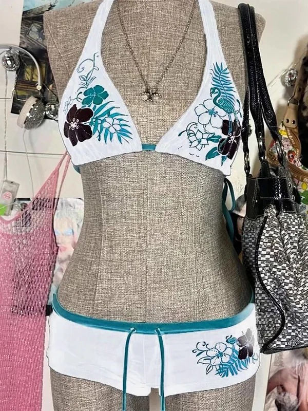 Vintage Flower print Cutie set Bikini 2000s Swimsuit Sexy