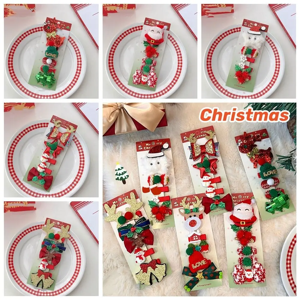 

Merry Christmas Decor Christmas Hairpin Set Sequin Deer Horn Children Antler Hair Clip Santa Claus Plush Duckbill Clip