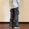 Streetwear 2024 Spring Harem Casual Pants Men Elastic Waist Solid Color Cargo Pants Multi Pocket Loose Baggy Pants For Women 4