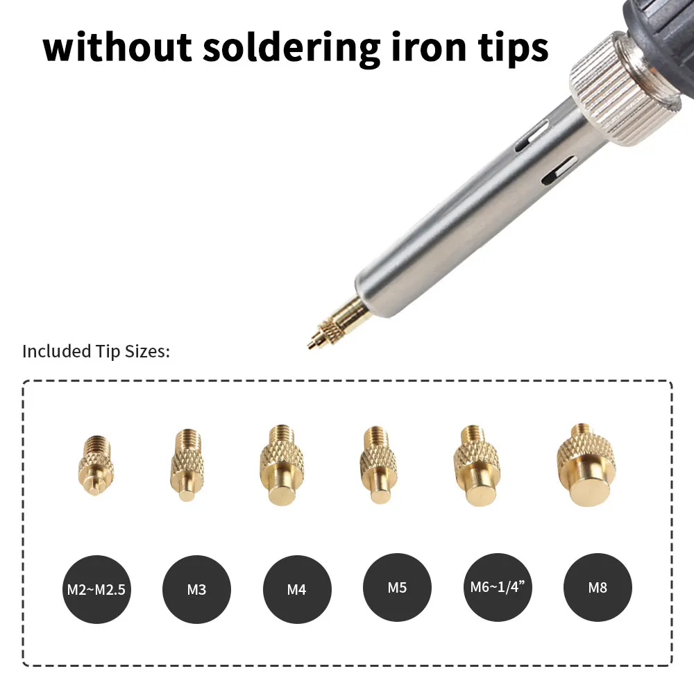 7pcs Heat Insert Nut Iron Tip Hot Melt Heat Set Insert Tool Soldering Iron Tip 3D Printing Modify Finishing Brass Thread Embed