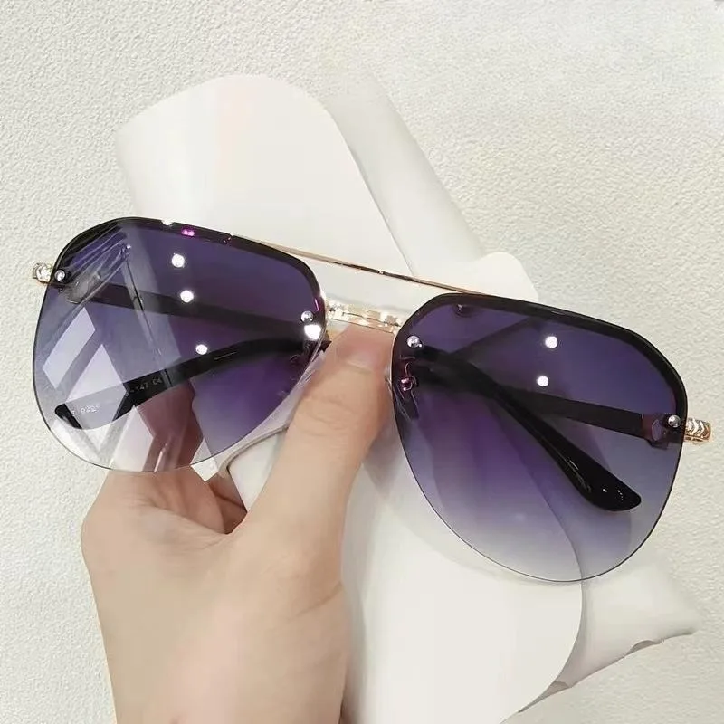 Klassische, trendige Halbrahmen-Aviator-Sonnenbrille, eleganter Metallrahmen, Farbverlaufsgläser, UV400-Schutz, für Damen und Herren – Detail 2