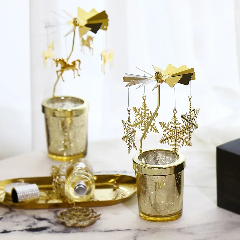 Romantic Valentine's Day Gift Rotating Angel/Rose/Xmas Snowflake Candlestick Candle Tea Lamp Holder Home Party Decoration christmas decorations candle holders