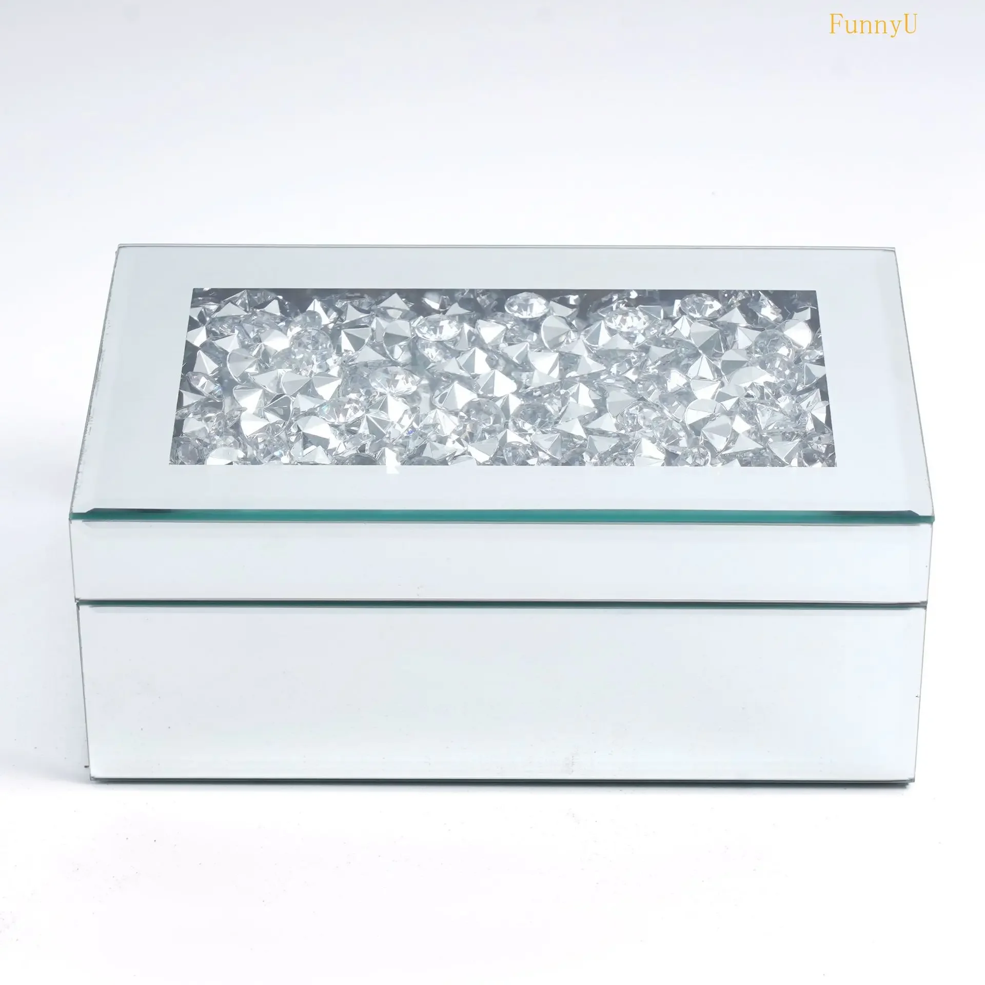 Silver Crushed Diamond Glass Mirrored Jewelry Box Organizer Women Trinket Drawers Organiser Boxes Makeup Container Dressing Tabl 2