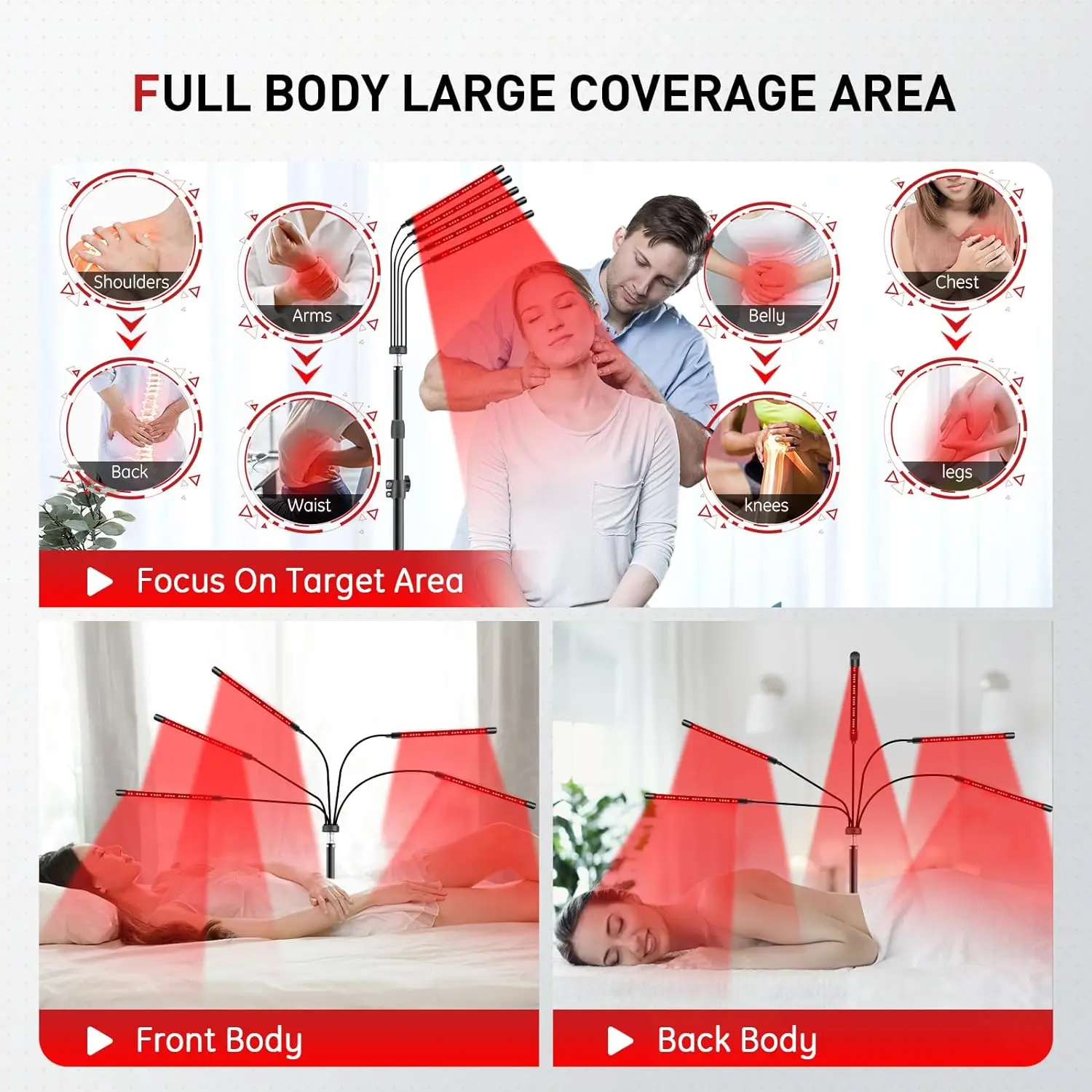 4/5 Heads Red Light Lamp with Stand and Timer for Relaxing Body Promotes Blood Circulation Relieves Fatigue and Face Skin Care
