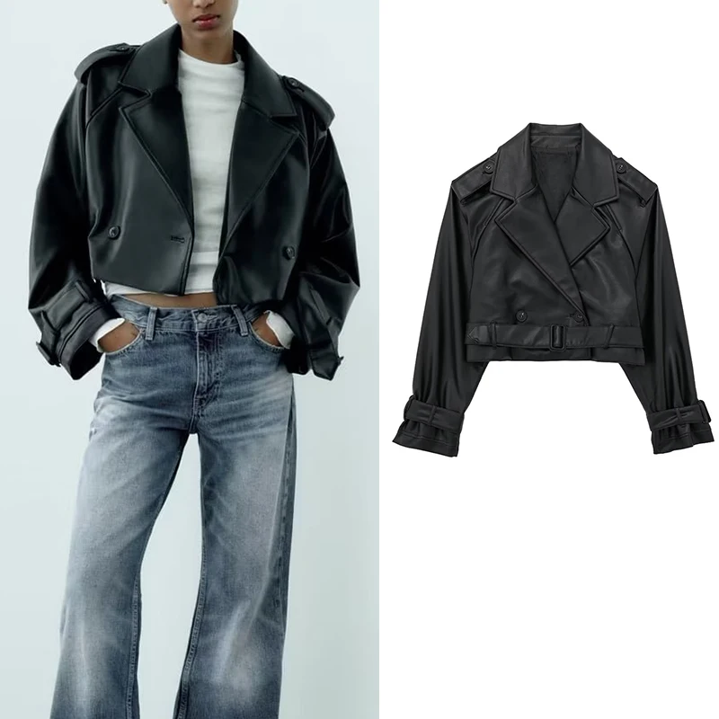 

Winter Jacket Women's Leather Coat 2023 New Loose Elegant Lapel Fashion Women's Coat Chic Street Joker Short Youth Jacket