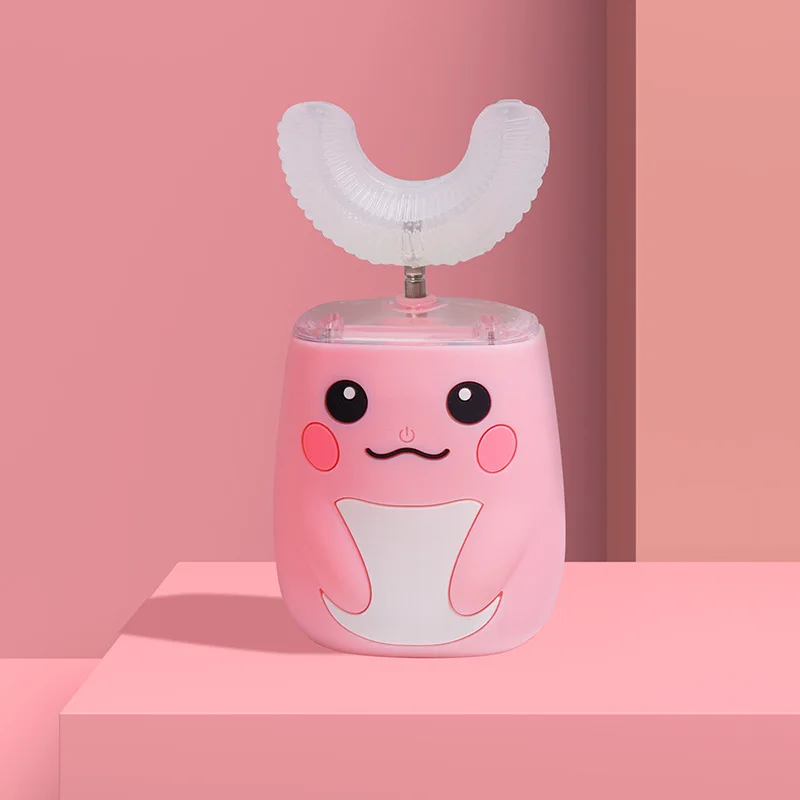 thumbnail image 1 of Cepillo de dientes eléctrico sónico de 360 grados para niños, cepillo de dientes automático en forma de U, cargador USB para niños y adultos, cabezal de silicona, luz azul, 1 of 5