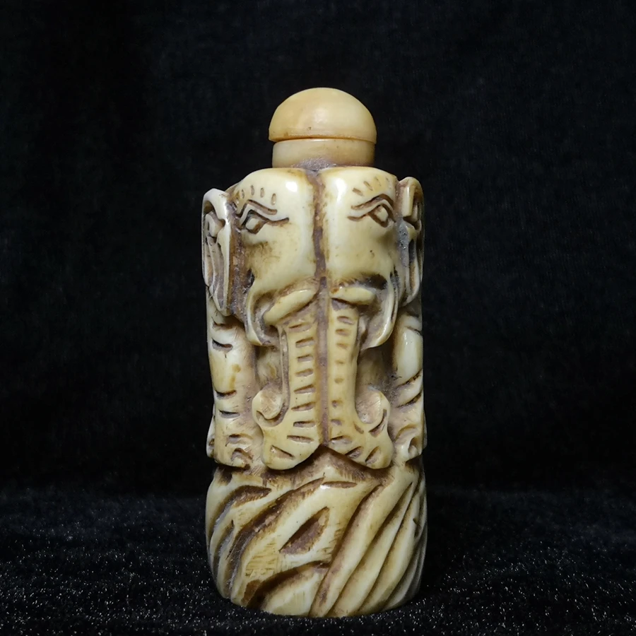 CULTUER ART 2.8” Old Chinese Hand Carved Animal Elephant Snuff Bottles Ornaments Collection desk Decoration gift 3