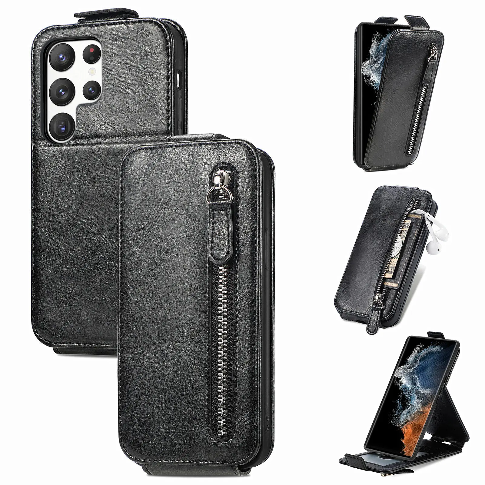

Wallet Phone Case For Samsung S23 Ultra Card Holder Zipper Type Up And Down Flip Leather Cover For S22 S21 S20 Plus A04 A14 A34