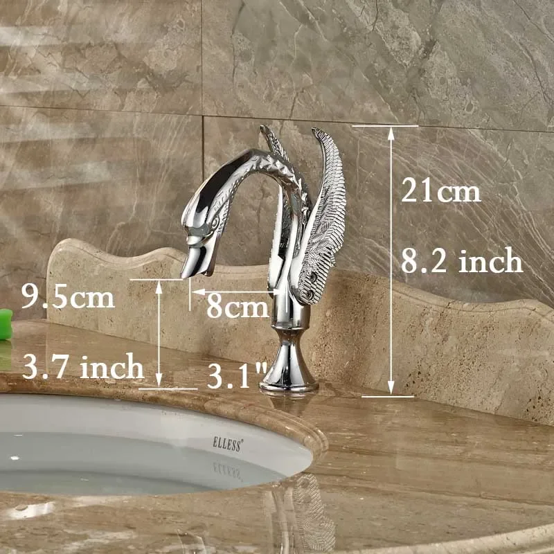 

Vidric Polished Chrome Swan Style Widespread 3 Hole Basin Sink Faucet Dual Handle Deck Mount Lavatory Sink Mixer Tap