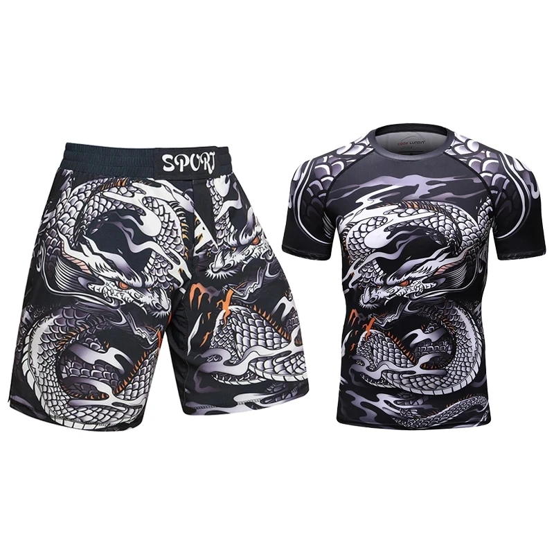 Cody Lundin Men 3D Printed MMA Jiu jitsu gi Rashguard Compression Male Kickboxing Shorts Fitness Trainning Sets Active Wear 6